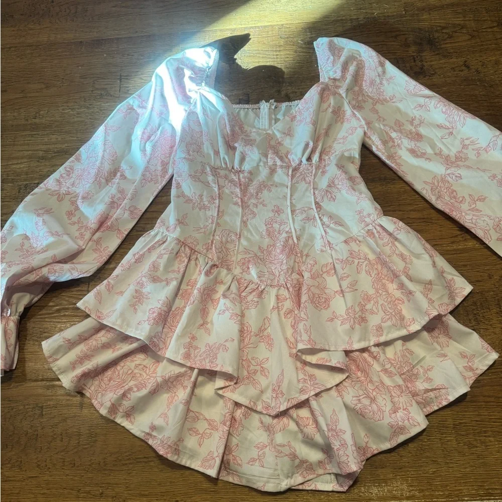 Romper gorgeous pink & white long sleeve S